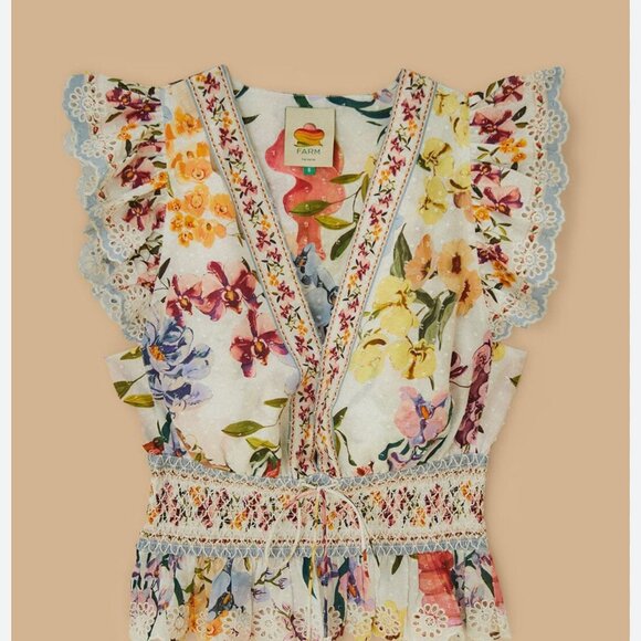 FARM Rio Floral Lace Trim Flutter Sleeve Blouse – XL - Picture 4 of 7